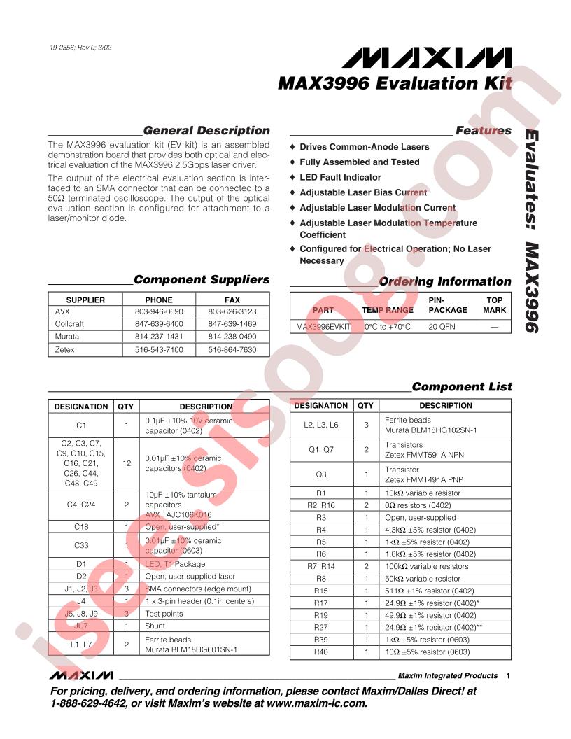 MAX3996 Evaluation Kit