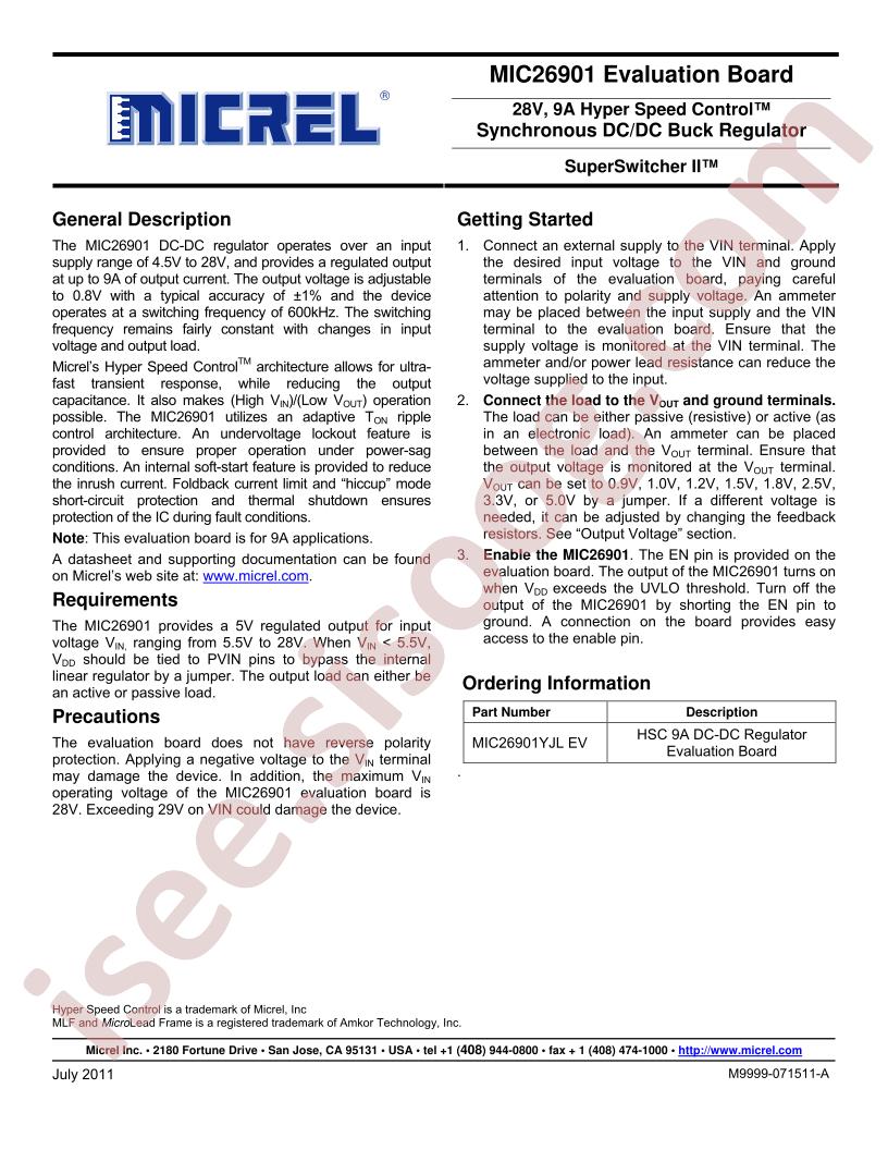 MIC26901 Eval Board