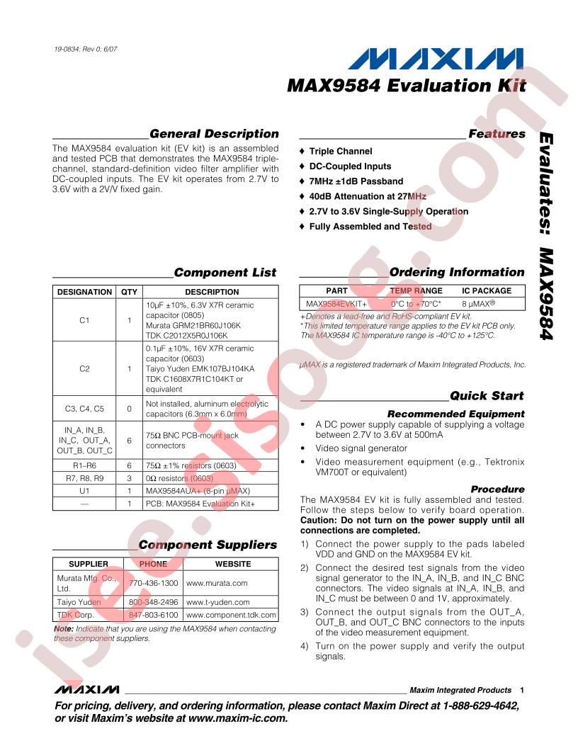 MAX9584 Evaluation Kit