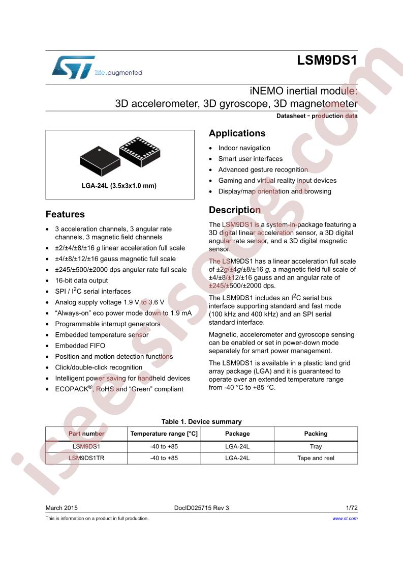 LSM9DS1 Datasheet