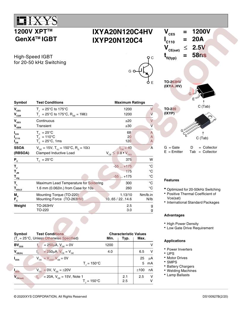 IXYP20N120C4(HV) Datasheet