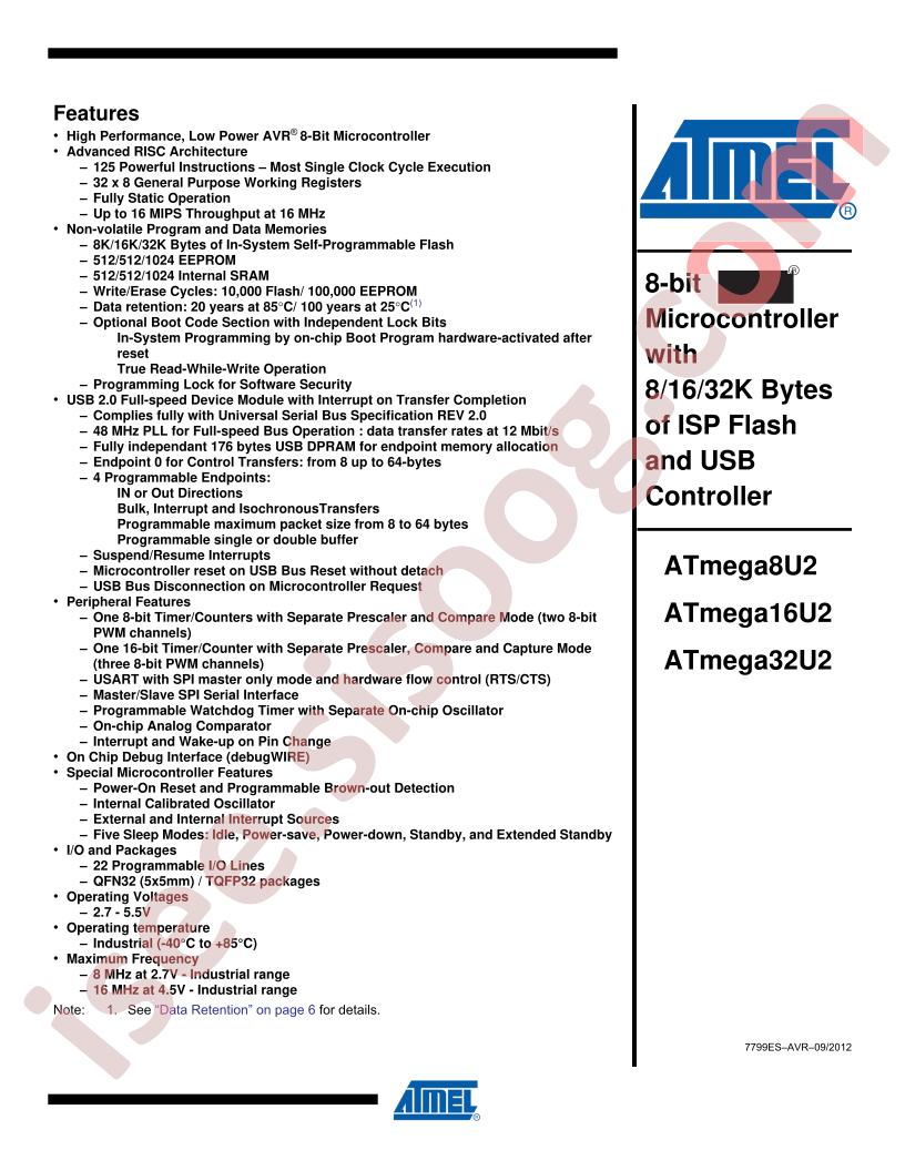 ATMEGA8/16/32U2 Summary