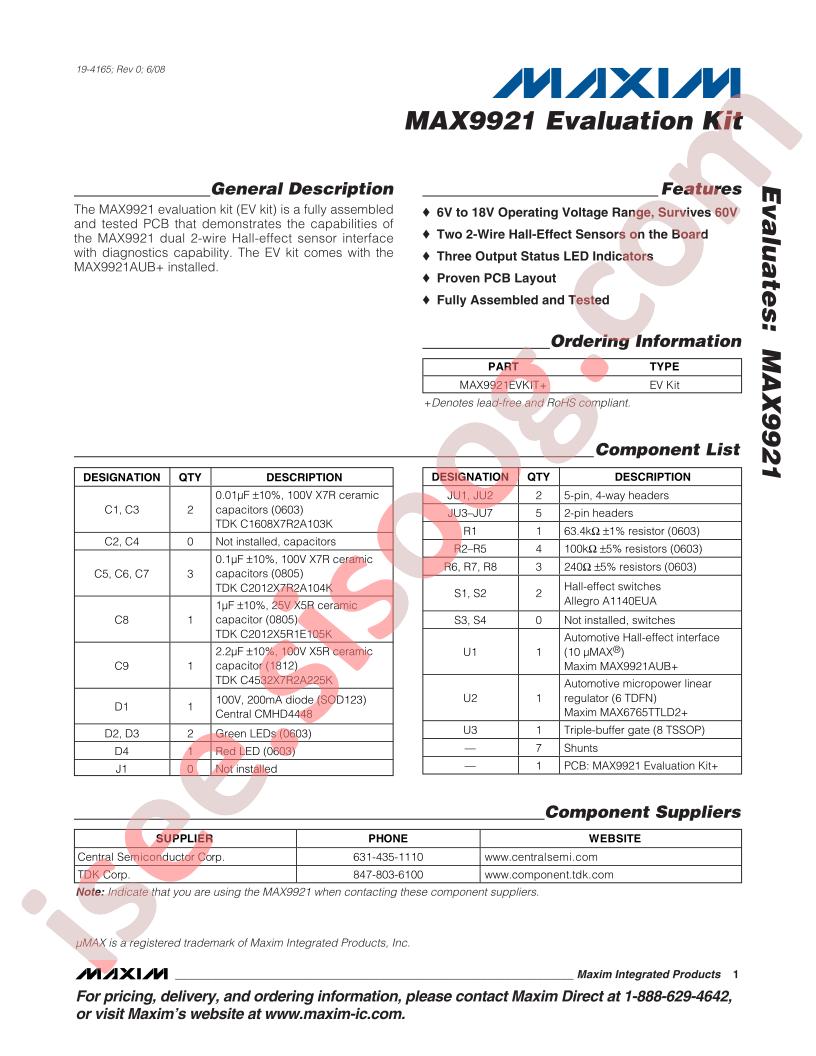 MAX9921 Eval Kit