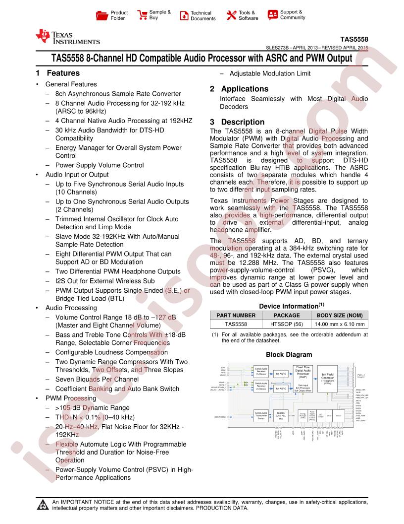 TAS5558 Datasheet