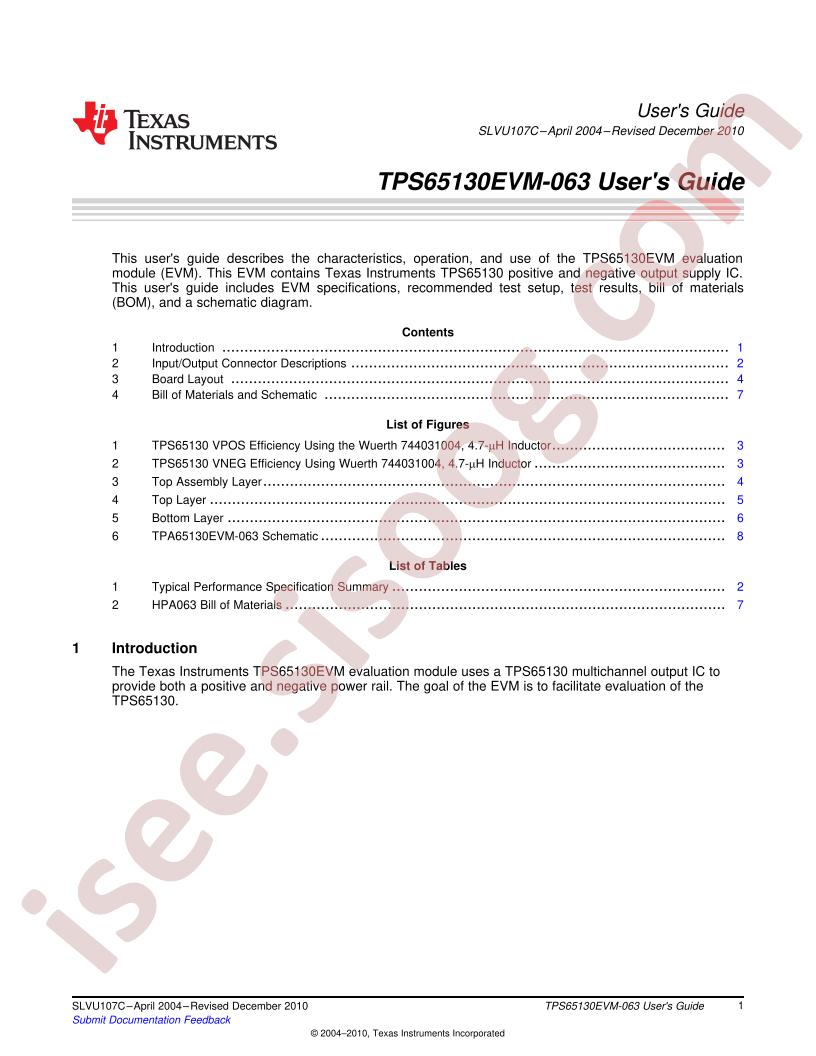 TPS65130EVM-063 Users Guide