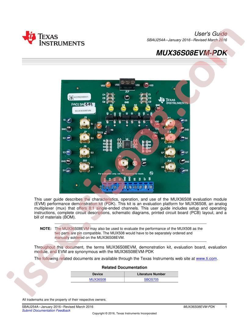 MUX36S08EVM-PDK User Guide