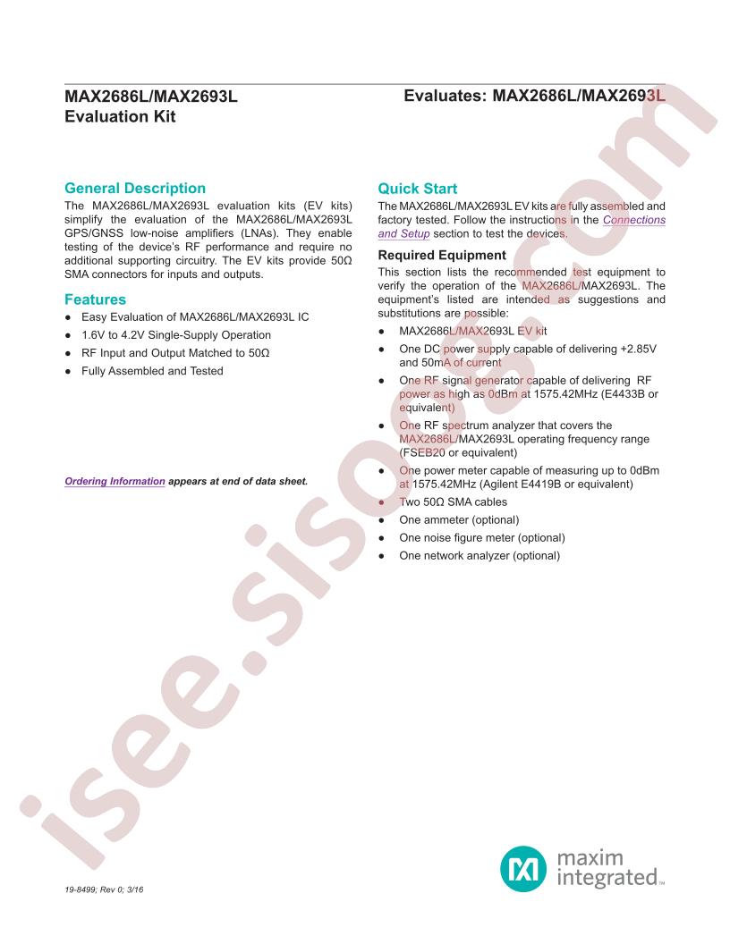 MAX2686L, MAX2693L Eval Kit