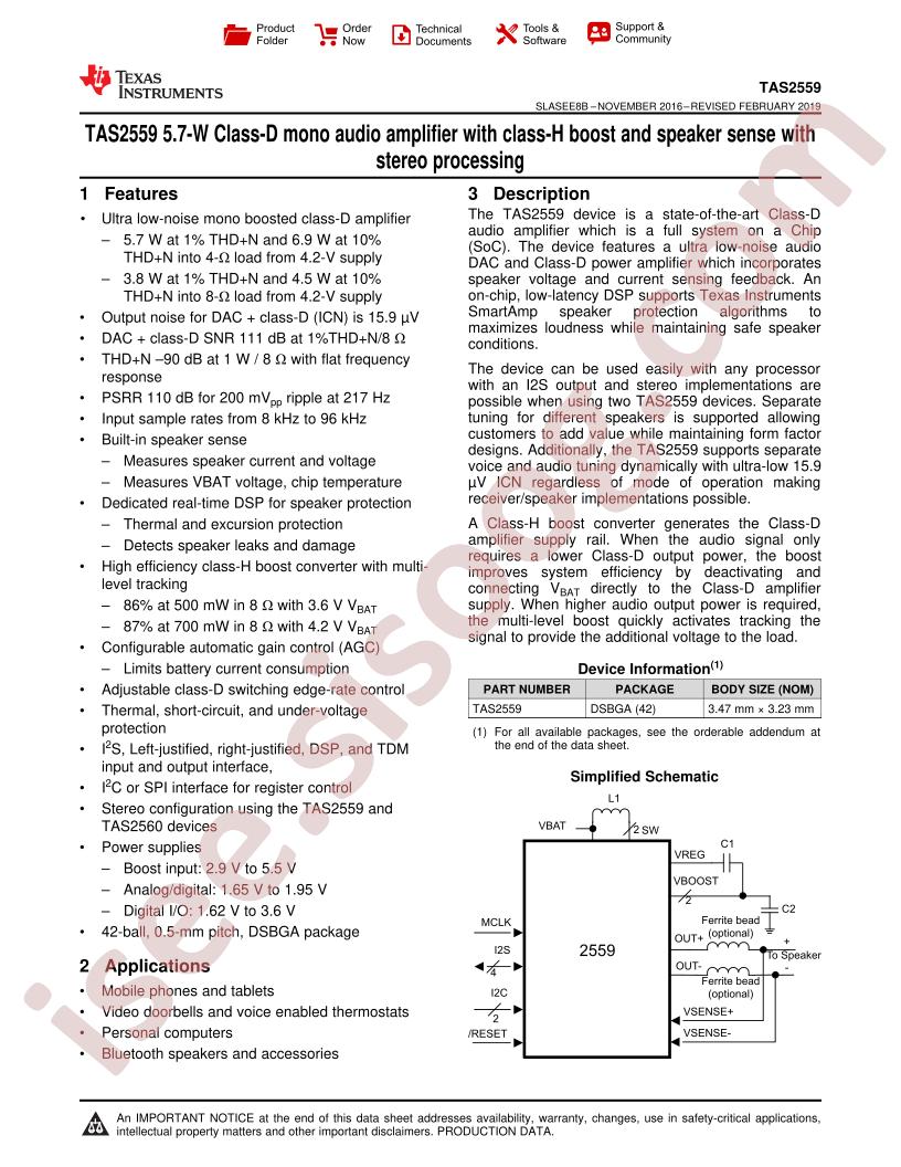 TAS2559 Datasheet