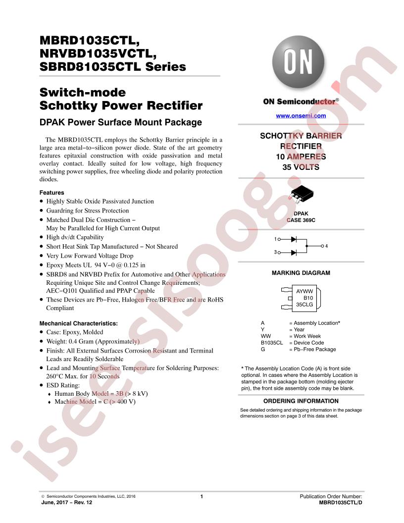 MBRD1035CTL, SBRD81035CTL Series