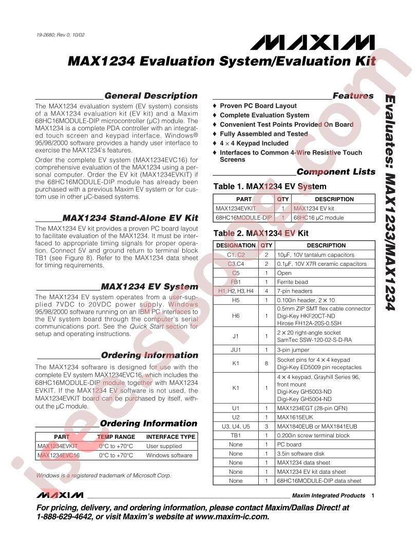 MAX1234 Eval Kit/System