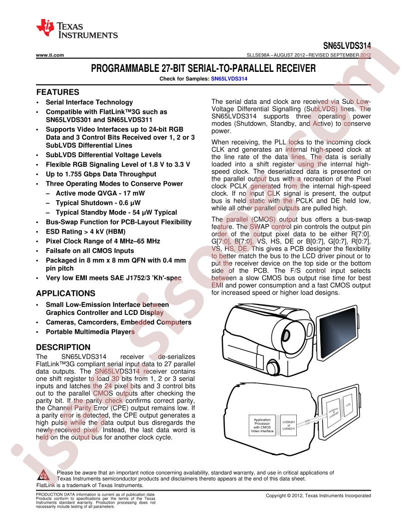 SN65LVDS314 Datasheet