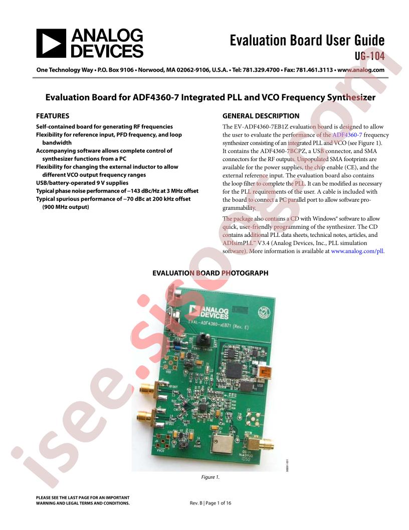 EVAL-ADF4360-7EBZ1 User Guide