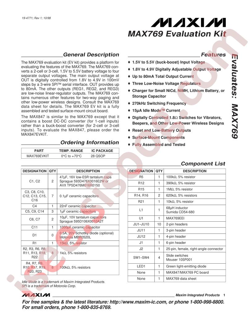 MAX769 Evaluation Kit