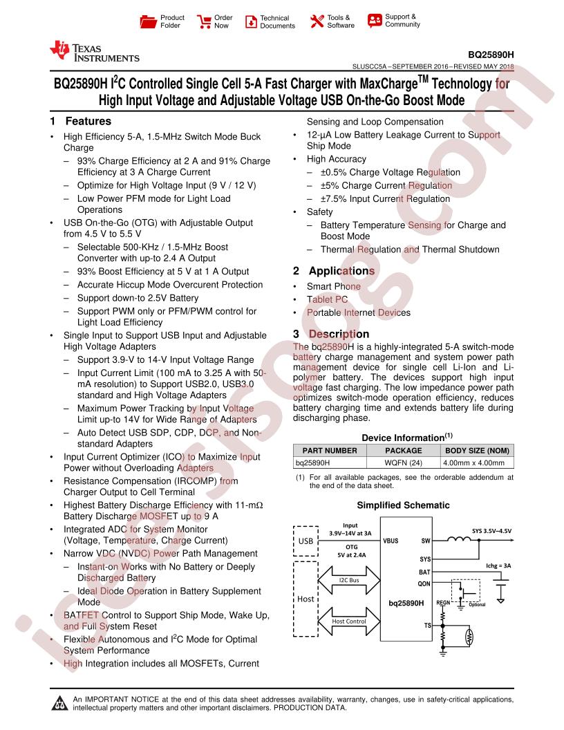 BQ25890H Datasheet