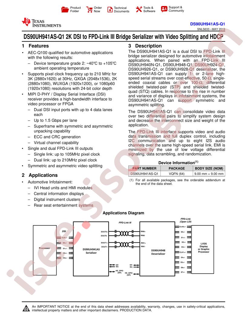 DS90UH941AS-Q1 Datasheet