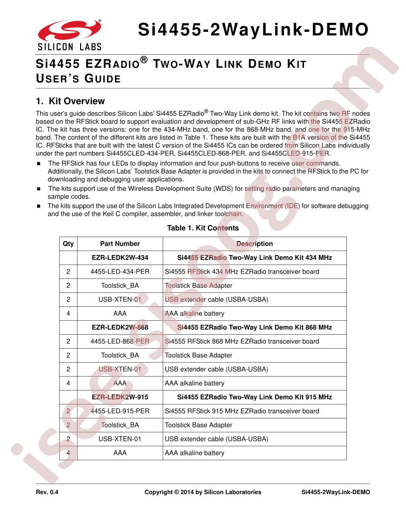 EZR-LEDK2W-zzz, EZRadio User's Guide