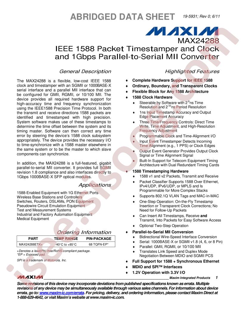 MAX24288 Abridged Data Sheet