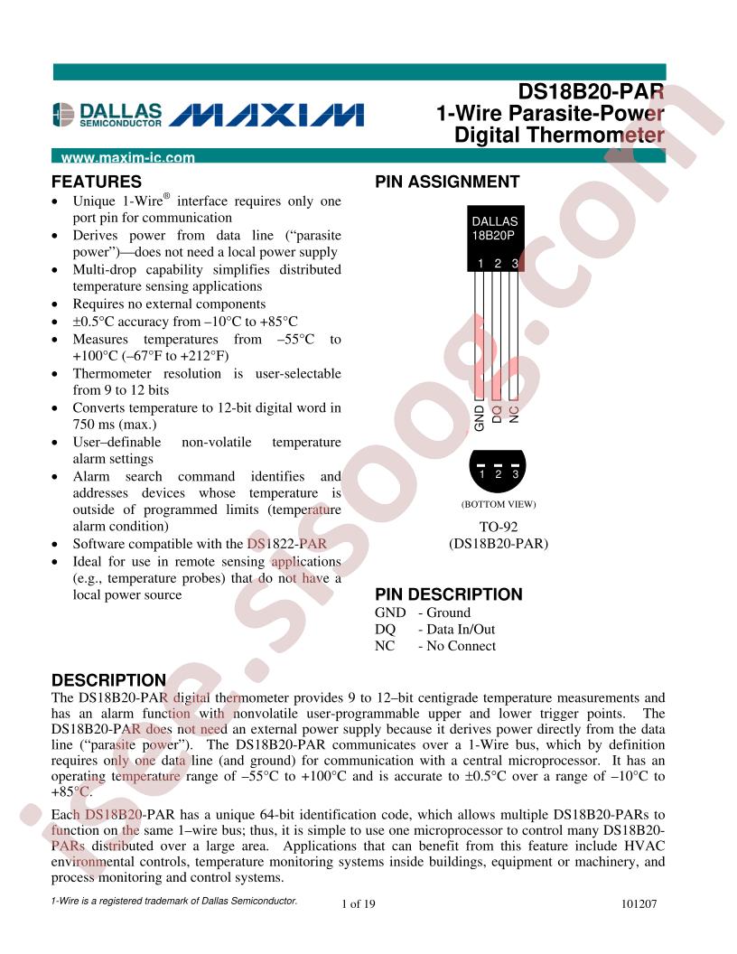 DS18B20-PAR Datasheet