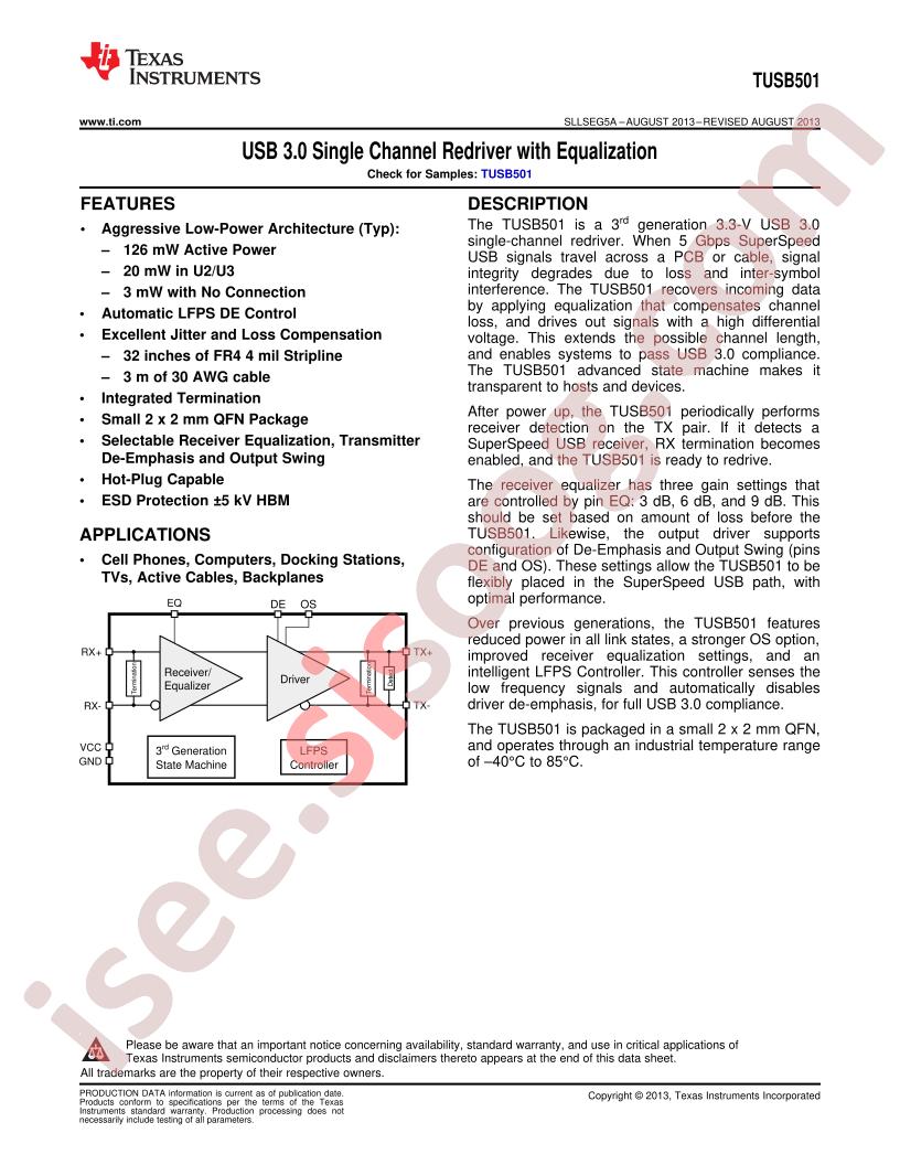 TUSB501 Datasheet