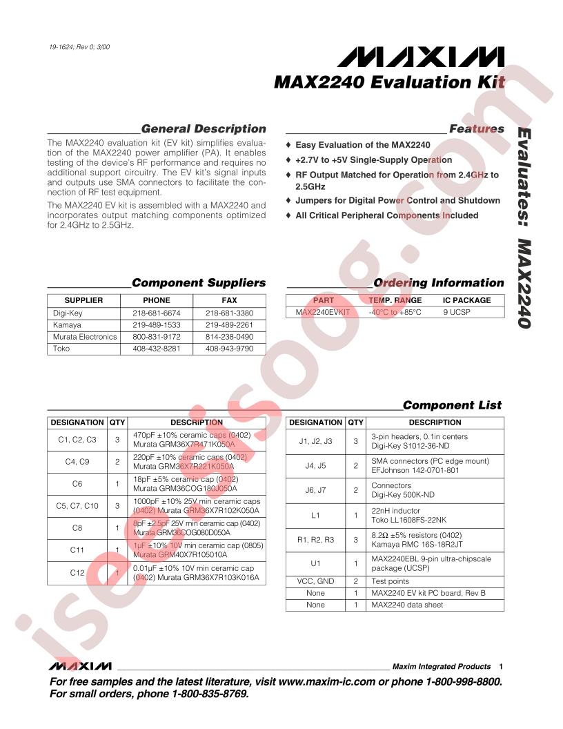 MAX2240 Eval Kit