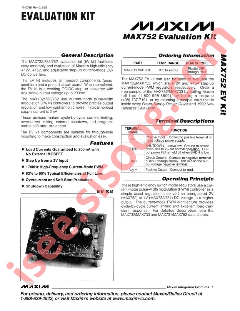 MAX752 Evaluation Kit