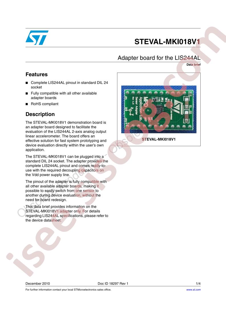 STEVAL-MKI018V1 Data Brief