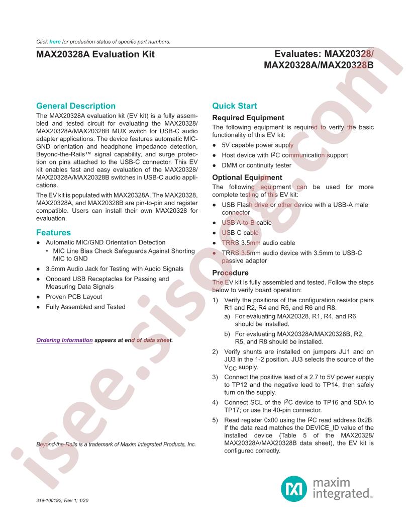 MAX20328A Evaluation Kit