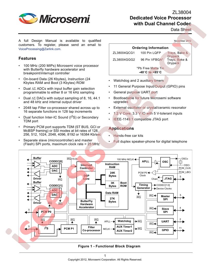 ZL38004 Short Form Datasheet