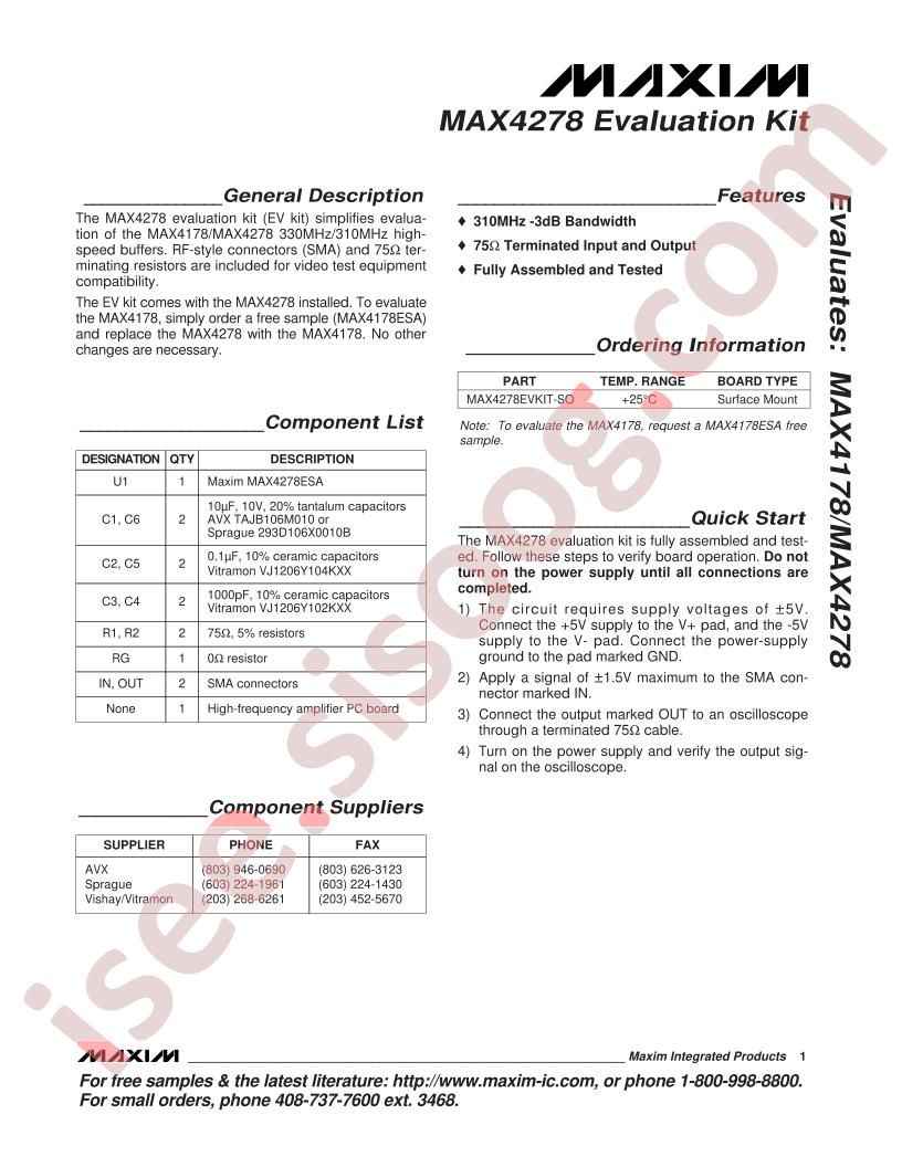 MAX4278 Eval Kit