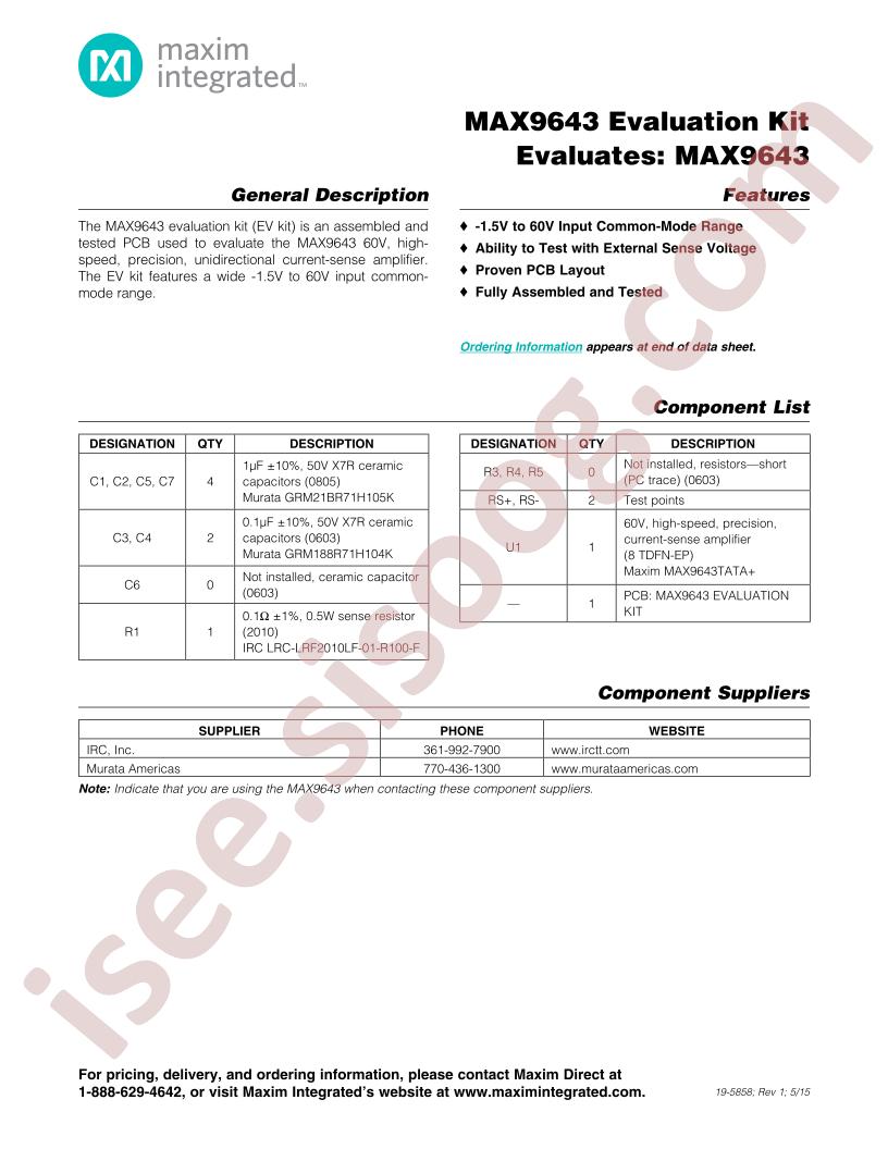 MAX9643 Evaluation Kit