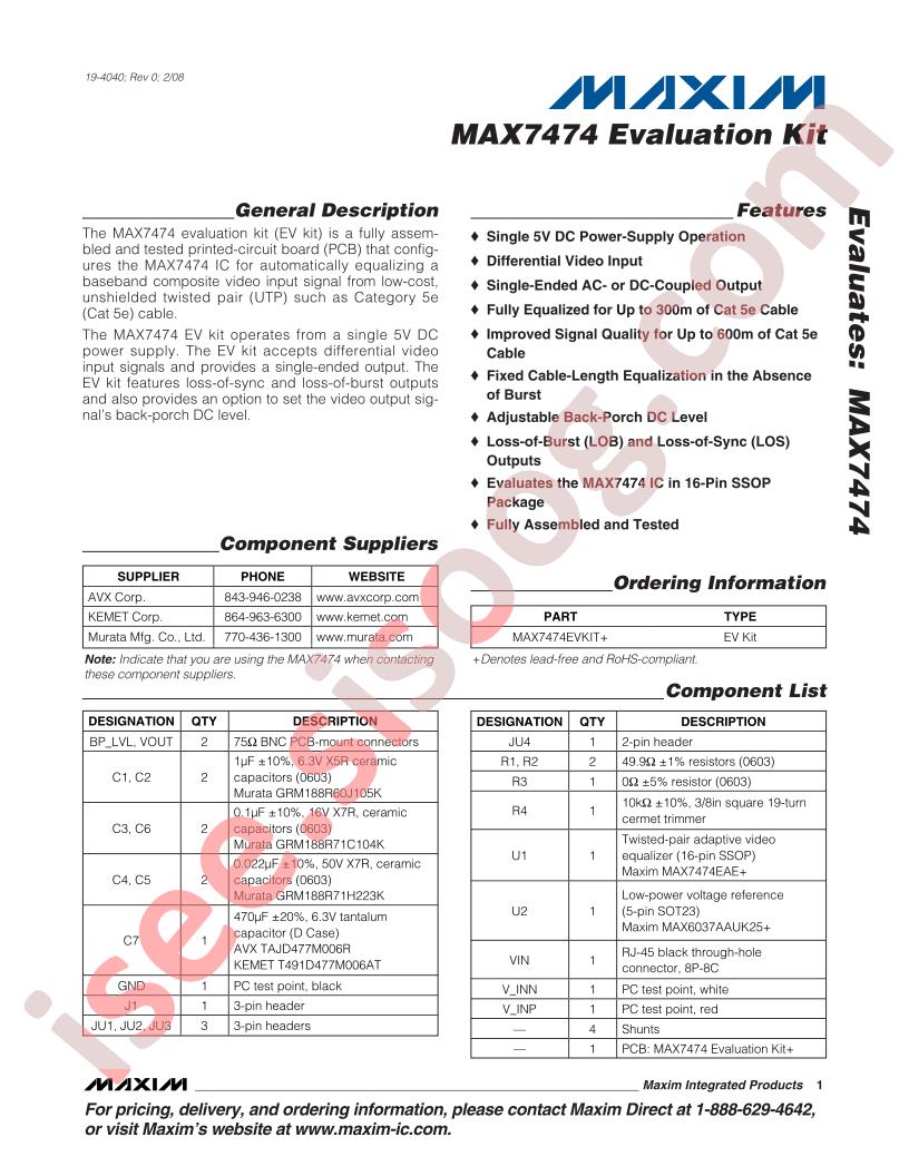 MAX7474 Eval Kit