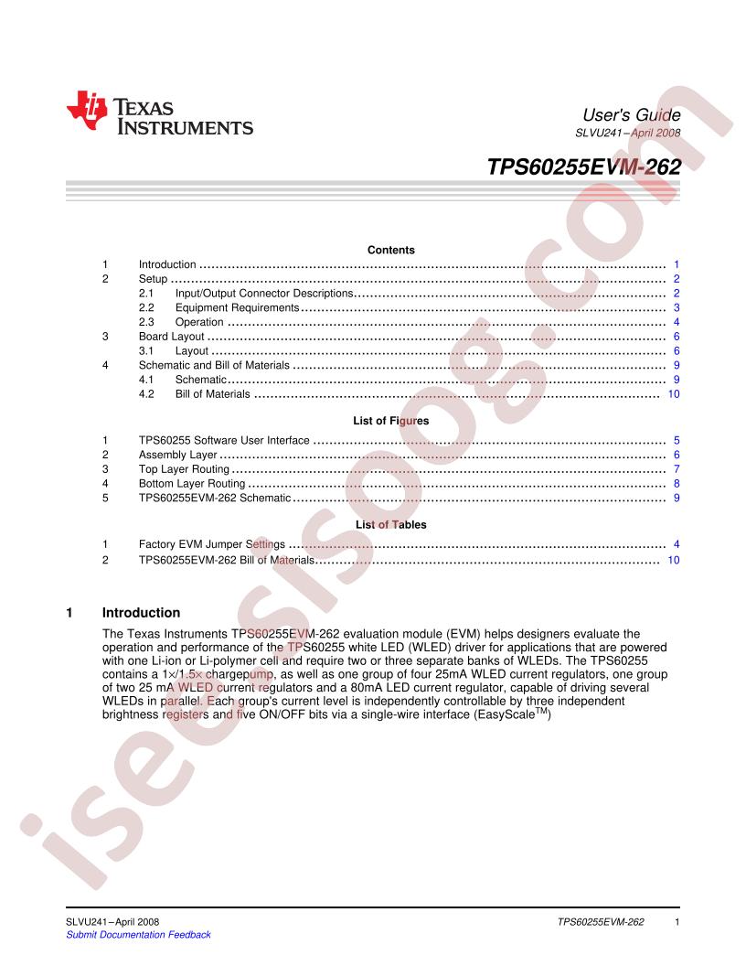 TPS60255EVM-262 Guide