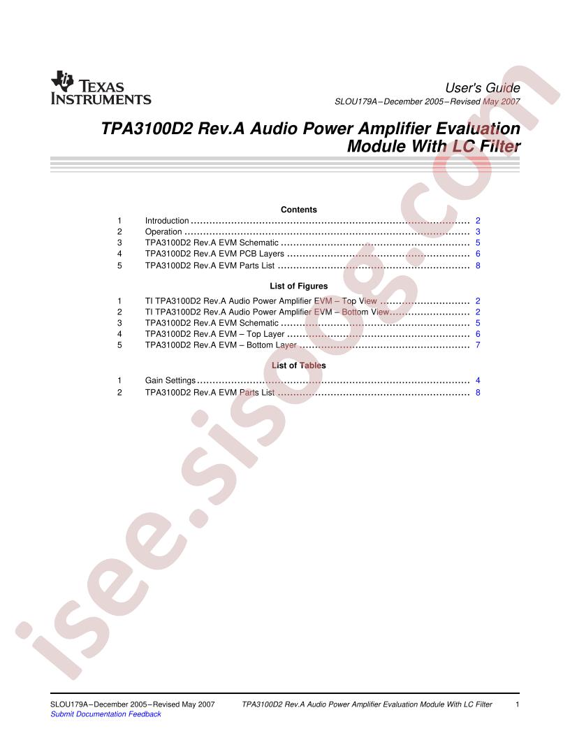 TPA3100D2 EVM Users Guide