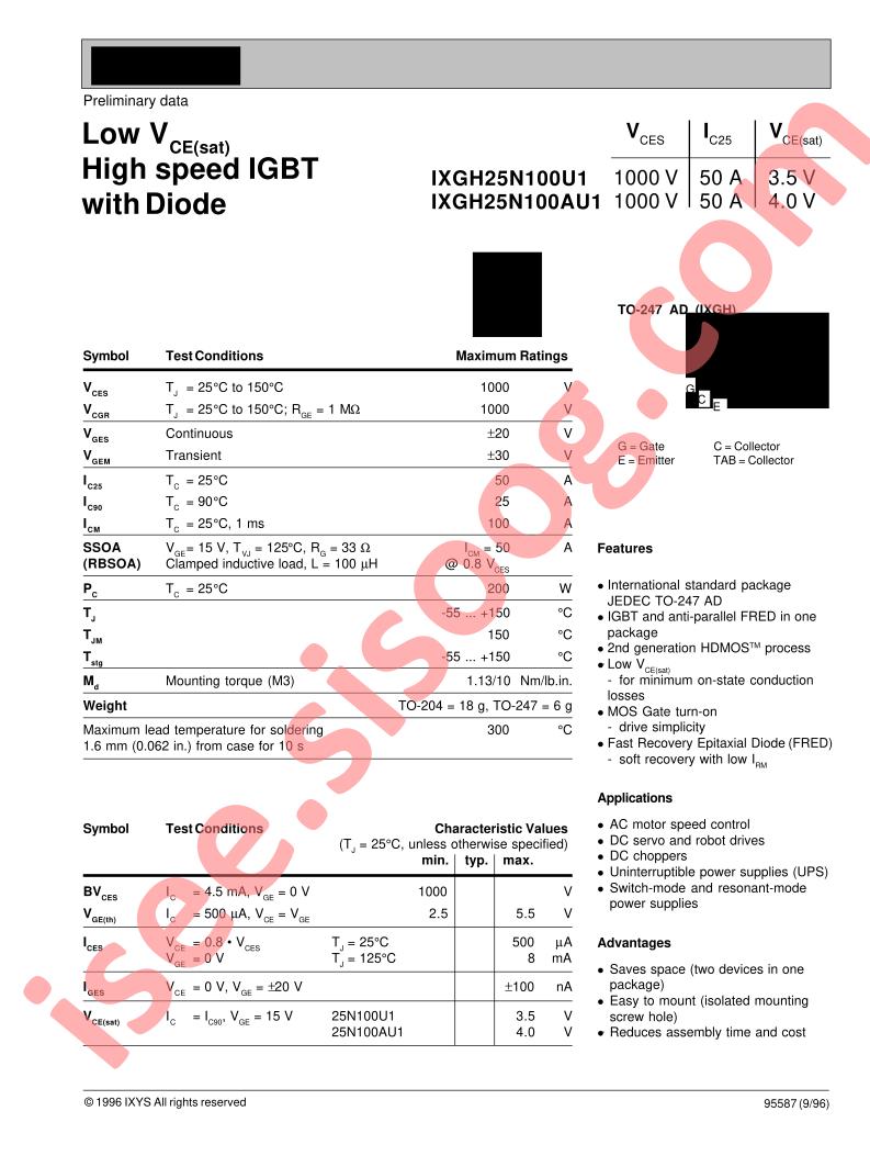 IXGH25N100U1/AU1