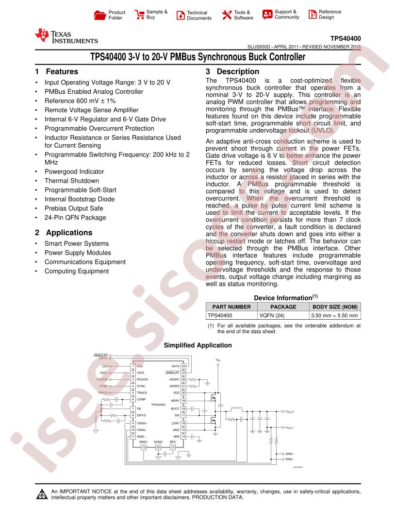 TPS40400 Datasheet