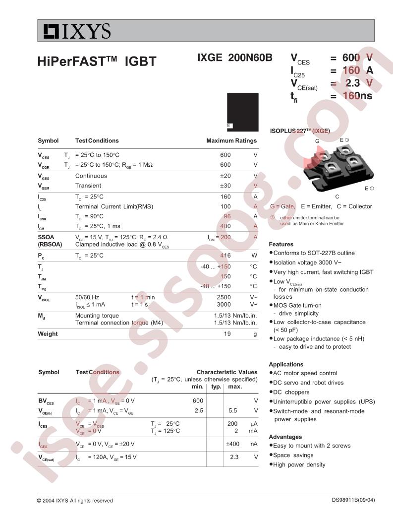 IXGE200N60B