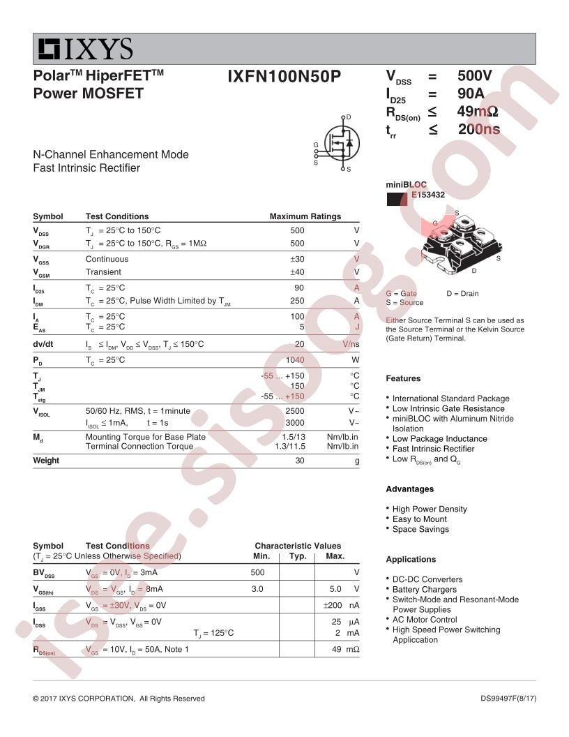IXFN100N50P