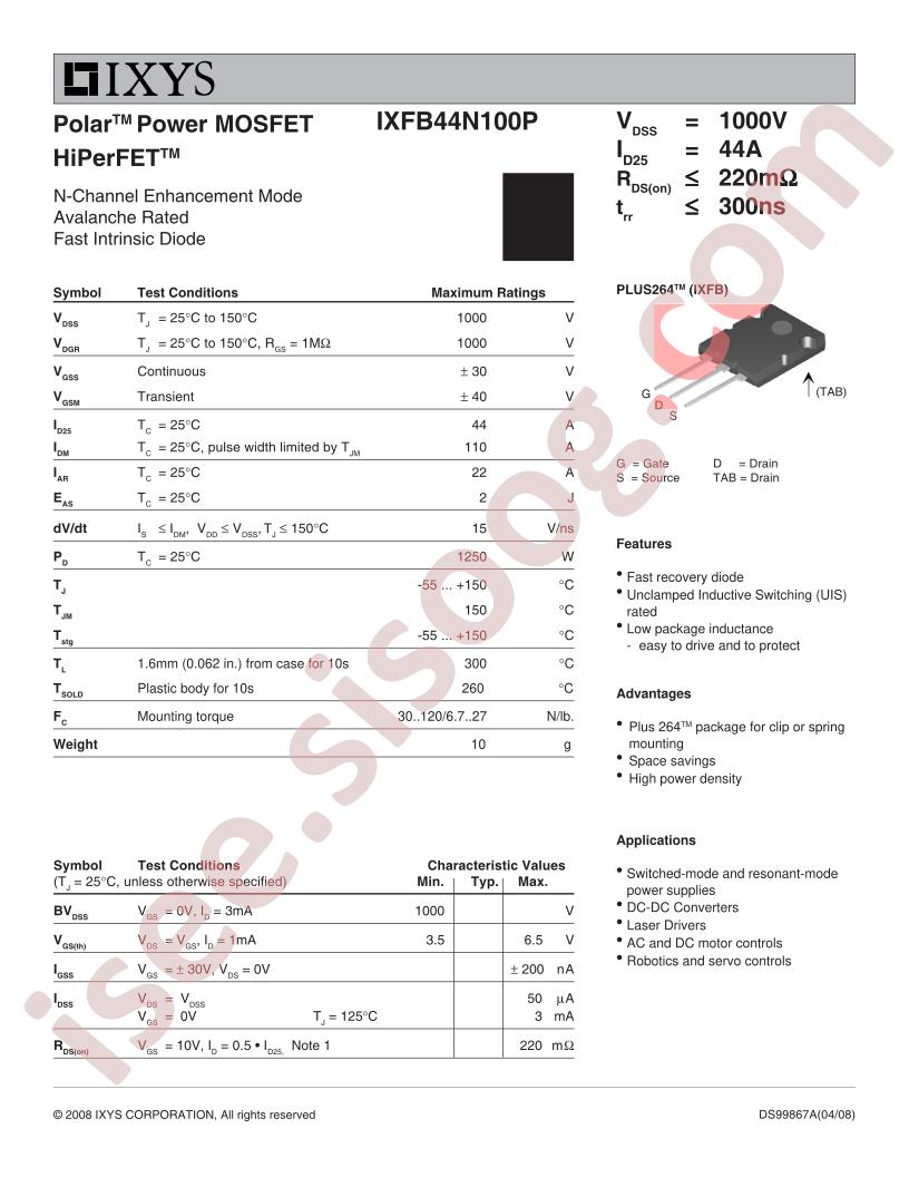 IXFB44N100P