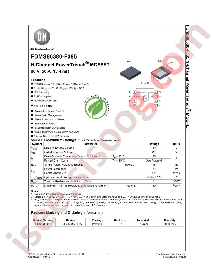 FDMS86380_F085 Datasheet