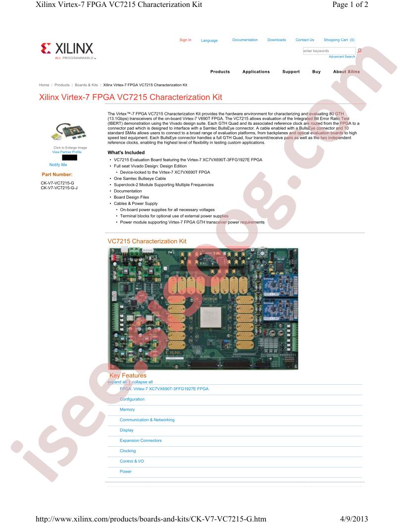 V-7 FPGA VC7215 Characterization Kit Overview