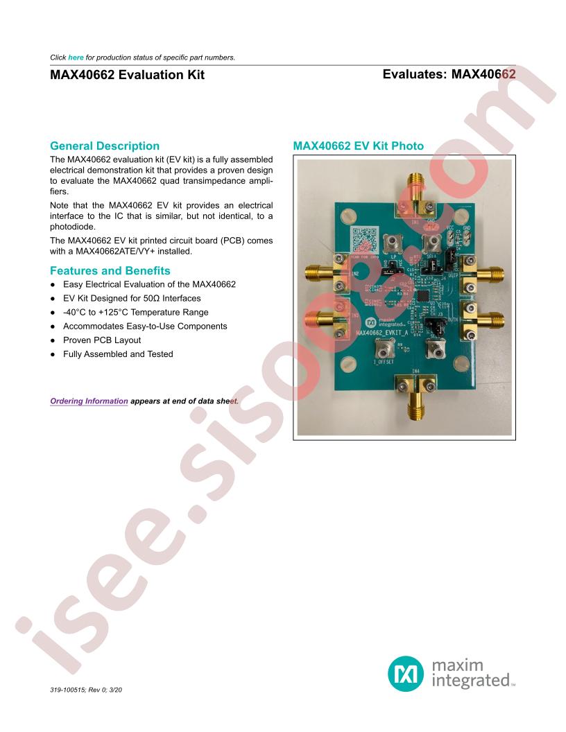 MAX40662 Evaluation Kit