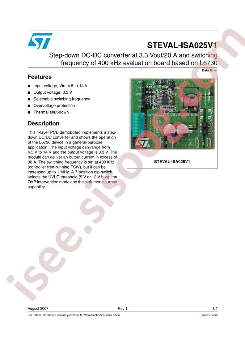 STEVAL-ISA025V1 Data Brief