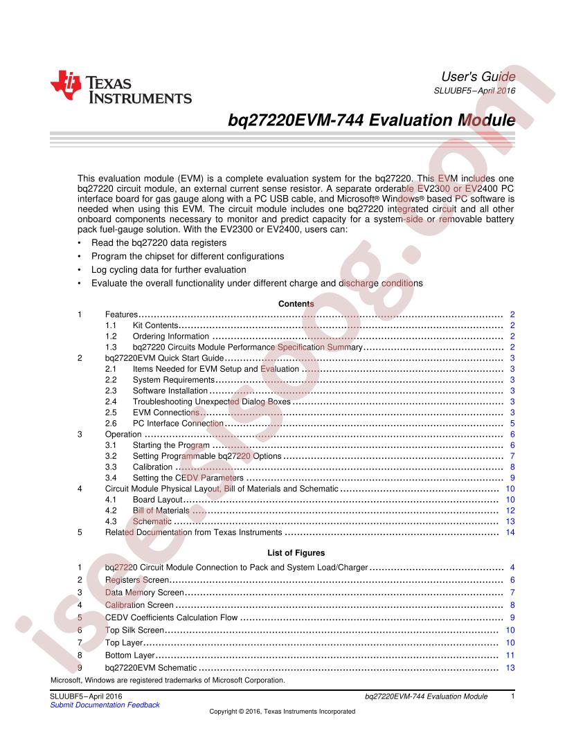 BQ27220EVM-744 User Guide
