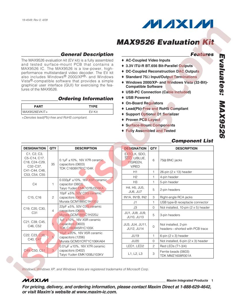 MAX9526 Eval Kit