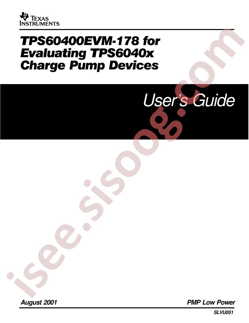 TPS60400EVM-178 User Guide