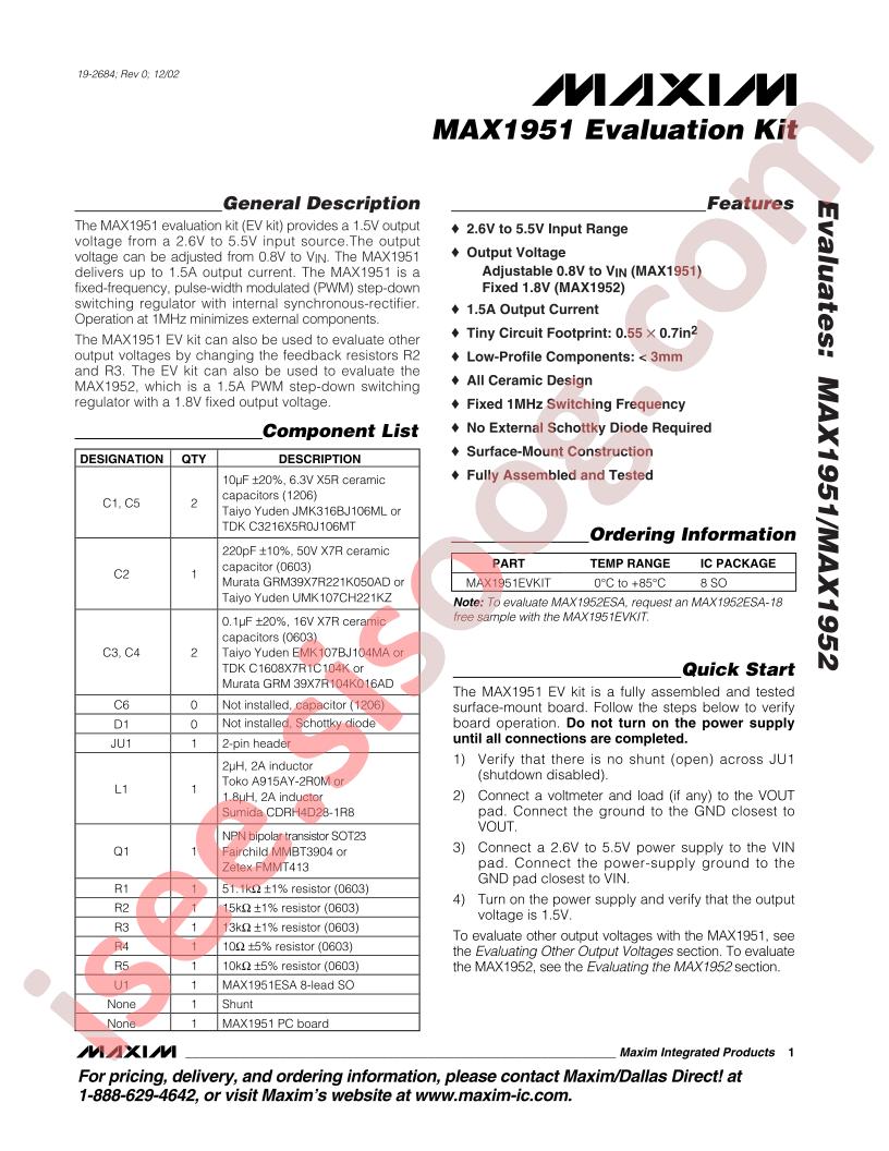 MAX1951 Evaluation Kit
