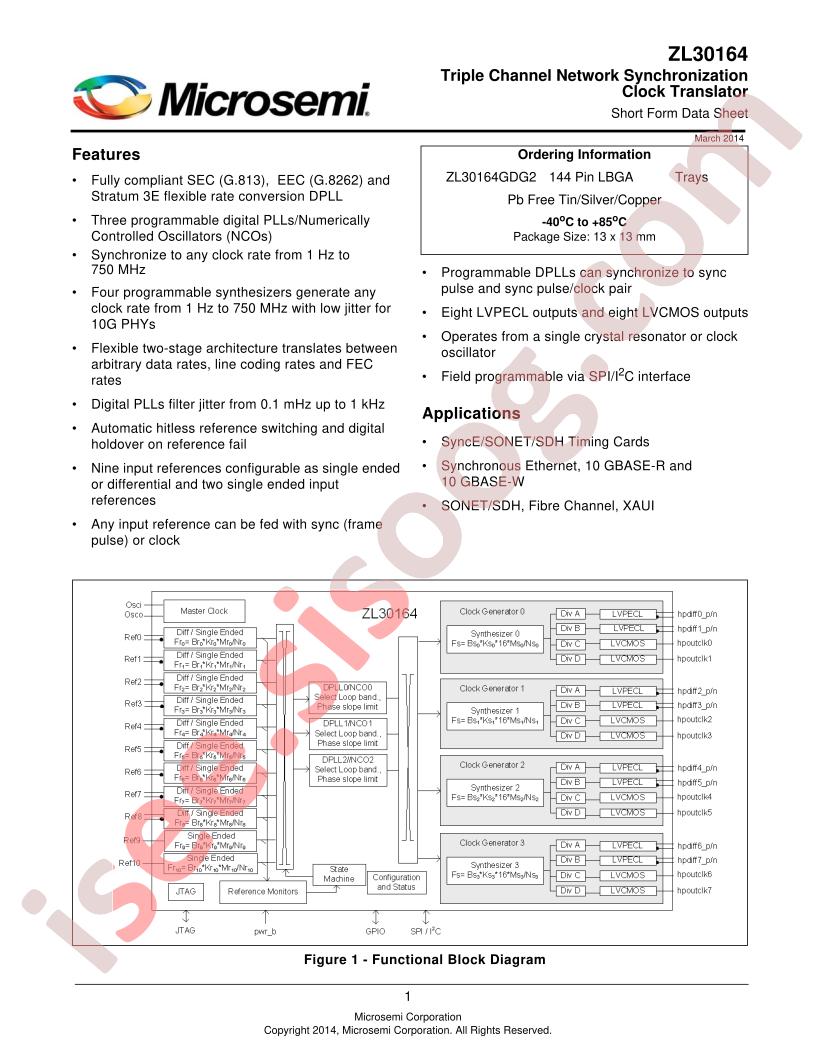 ZL30164 Short Form Datasheet