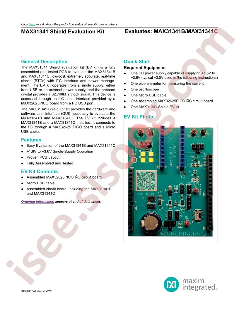 MAX31341 Evaluation Kit