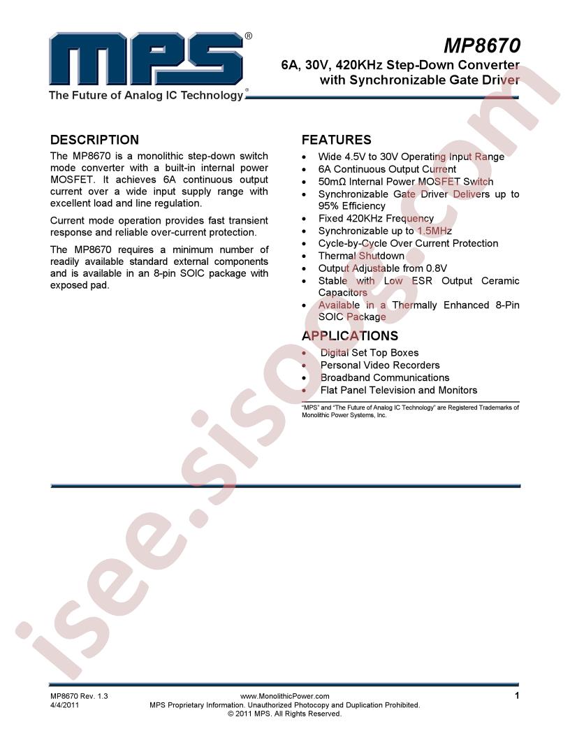MP8670 Datasheet