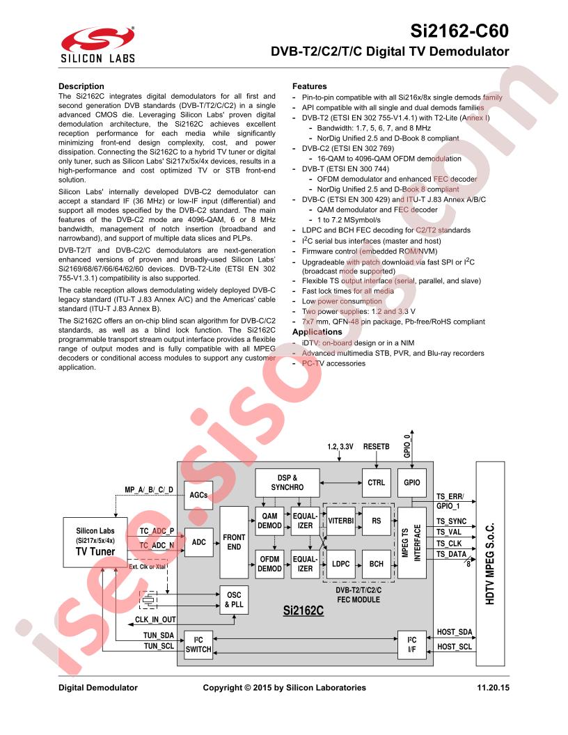 SI2162-C60 Data Short